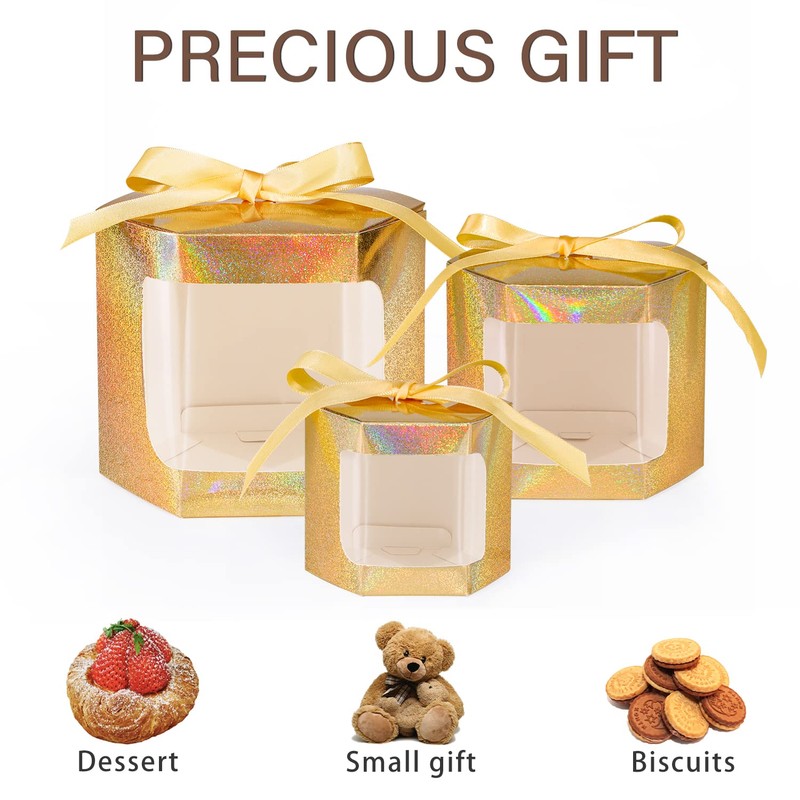 24 gift boxes with display windows, hexagonal paper boxes with