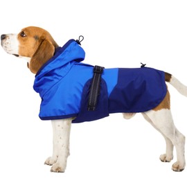 BRKURLEG Dog Raincoat Adjustable Dog Rain Jacket with Hood Dogs Waterproof Rainproof Jacket with Leash Hole Pet Poncho Rain Coat Poncho with Reflective Strip, Blue, S