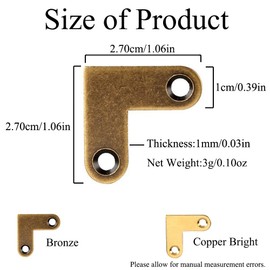 L Shaped Flat Corner Bracket 27x27mm Thick Copper Antique Brass Corner Brace for Drawer, Picture Frame, Furniture Joints and Fixing, Bronze
