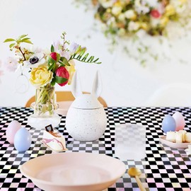 FALIZIFU 2 pcs Black and Iridescent Checkered Plastic Tablecloth, Shiny Disposable Laser Rectangle Table Covers or Picnic Camping Race Car Party Supplies