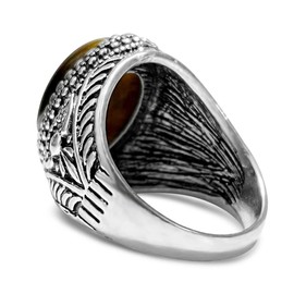 DALEGEM Genuine Yellow Tiger Eye Stone Ring for Men Women,Retro Vintage Quartz Crystal Gemstone Turkish Ring Jewelry Gift for Her Him, silver, Tiger Eye