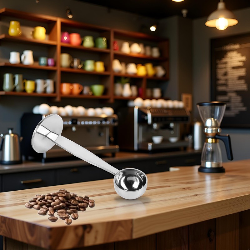 Silver Coffee Scoop Portable Stainless Steel Stand 2 In 1