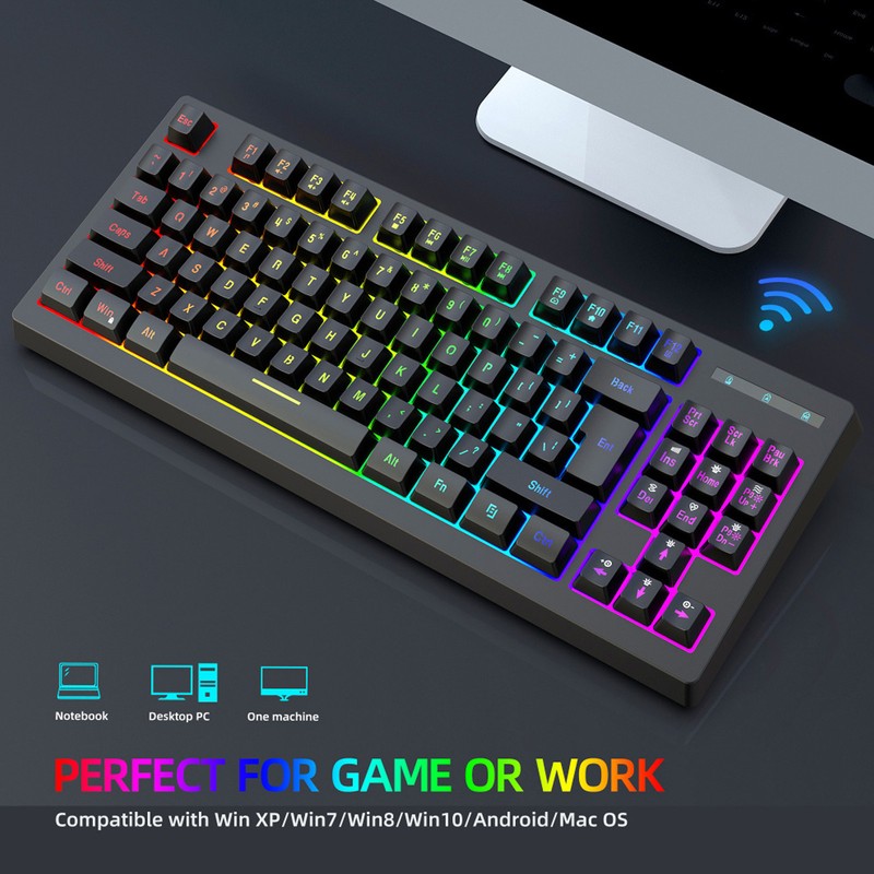 2.4G Wireless Keyboard 87 Keys RGB Backlight 1800mAh Battery Office