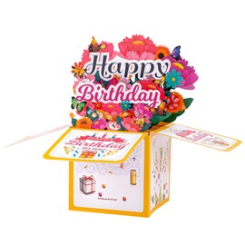 DiiWmme 3D Pop Up Flower Birthday Card for Women, Pink Floral Bouquet Greeting Card for Mum, Daughter, Sister, Wife,Mother's Day,Anniversary (Red)