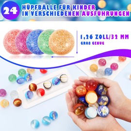 EOGRFW Pack of 24 Bouncy Balls for Children, 32 mm Bouncy Balls, Glitter Bouncy Balls, 6 Colours, Children's Party Bags, Children's Birthday Party Gifts, Party Gifts, Rubber Balls, Small