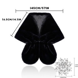 Obmyec Women's Faux Fur Shawl Bridal Faux Fur Stole Wedding Faux Fur Wrap Cape Fur Scarf for Bride and Bridesmaids (Black)