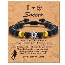 Alissl Soccer Bracelet Gifts for Teen Boys-Gold Tiger Eye Bracelet Brings Health, Safety and Happiness-Great Gifts for Boys on Birthday, Christmas, Graduation, Back to School, Anniversary