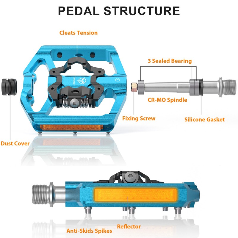 GEWAGE Bicycle Pedals, Flat Double Function and SPD Pedal with
