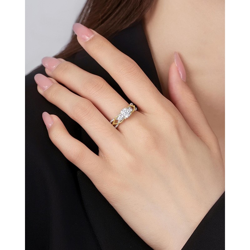 Moissanite Promise Rings for Her, 1CT Twisted Engagement Rings for