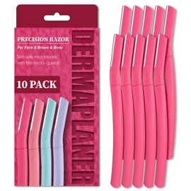 Face Razors for Women, Dermaplane Razor for Women Face, Eyebrow Razor, Facial Razors, Dermaplaning Tool, Gentle Skin Exfoliation Microblades for Sensitive Skin, Peach Fuzz Remover, 10 Count (Coral)