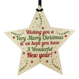 RED OCEAN Handmade Wooden Star Bauble For Special Friend Neighbour Family Friendship Keepsake