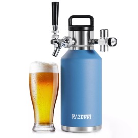 Razorri Stainless Steel Beer Growler w/ Bar Tap & CO2 Regulator 1/2 to 1 Gallon - 128 OZ (1 Gal.)