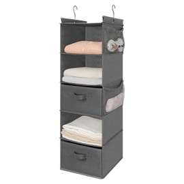 MAX Houser 5 Tier Shelf Hanging Closet Organizer, Cloth Hanging Shelf with 2 Sturdy Hooks for Storage, Foldable (Grey-D2)