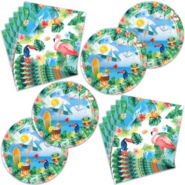 40Pcs Hawaiian Party Decorations Flamingo Plates Napkins Tropical Summer Beach Pool Party Supplies Perfect for Birthdays Party and More Party