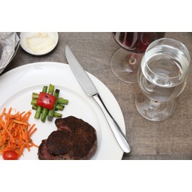 Fortessa Grand City 18/10 Stainless Steel Flatware Universal Solid Handle Steak Knife, 9.37-Inch, Set of 12