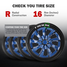 AUTOWIKI 16 Inches Wheel Rim Cover Hubcaps Set of 4,Redesign Hub Cap Cover Replacement,Car Truck SUV Hub Accessories, Black & Blue Lacquer