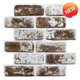 Commomy 10Pcs 3D Faux Brick Wall Panels 11.8"X11.8" Small Size PVC Peel and Stick Tiles Farmhouse DIY Backsplash for Fireplace, Bedroom, Living Room, Kitchen - style: Coffee Brown Whitewash Brick