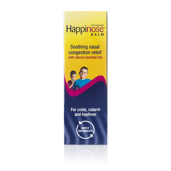 Happinose Balm Nasal Decongestant with Essential Oils for Colds, Catarrh and Hay Fever, 14g