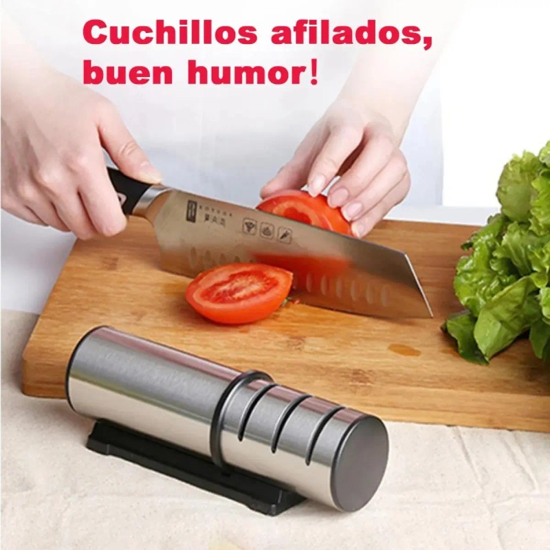 Afilador De Cuchillos De Cocina De Acero Inoxidable De Tres