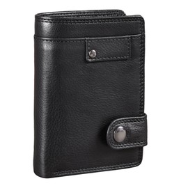 STILORD 'Milo' Vintage Men's Classic Wallet with Press Stud, Genuine Leather, Obsidian Black, coin purse