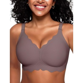 Vertvie Seamless Scalloped Bras for Women No Underwire Wireless Push Up Bra Soft Support Full Coverage Comfort Everyday Bra (Grey,Medium)