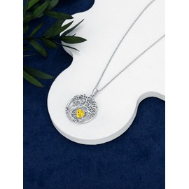 WINNICACA Tree of life Birthstone Necklace for Women 925 Sterling Silver Birthstone Pendant Jewelry Christmas Wedding Birthday Gifts for Wife Girlfriend Sister, Sterling Silver, Cubic Zirconia