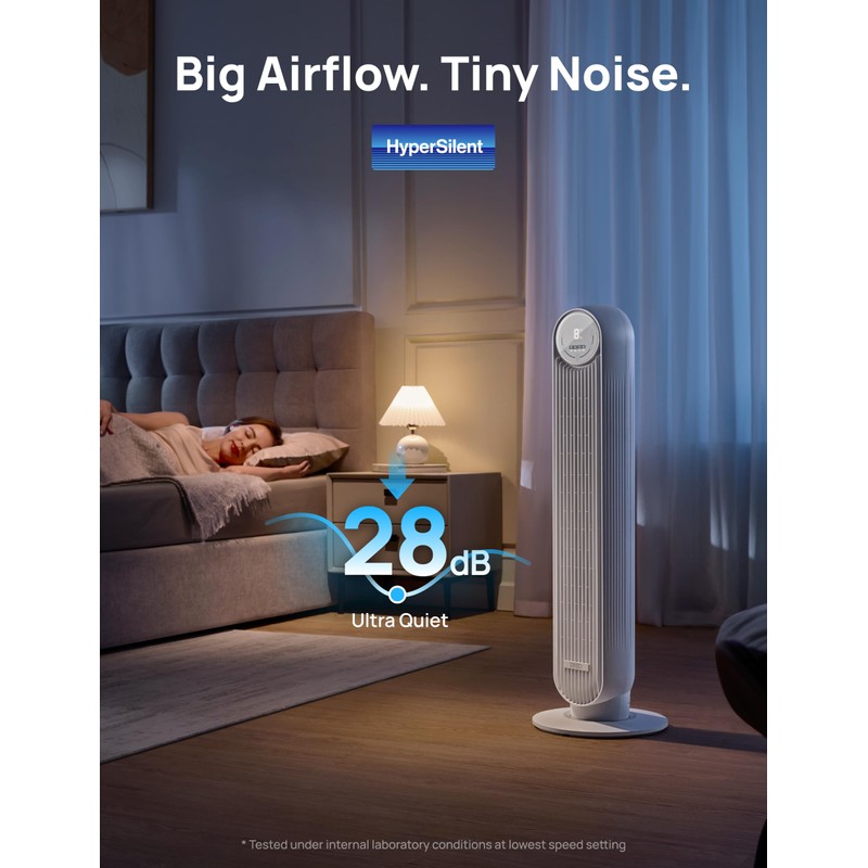 Dreo Tower Fan for Bedroom, 25ft/s Velocity Quiet Floor Fan,