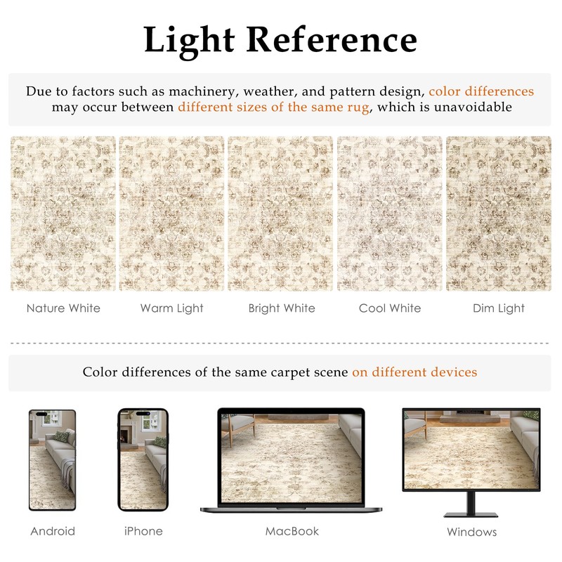 WondRg 2x6 Washable Neutral Runner Rug Beige Vintage Hallway Kitchen