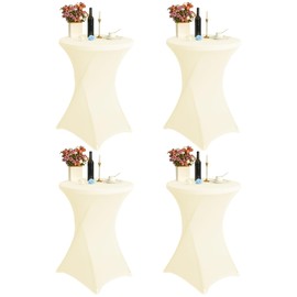 4 Pack 32x43 Inch Spandex Cocktail Table Covers, Fitted High Top Table Covers for Round Tables, Square Corners Cocktail Table Tablecloth for Wedding Bar Cocktail Party Banquet Birthday (4pc Beige)