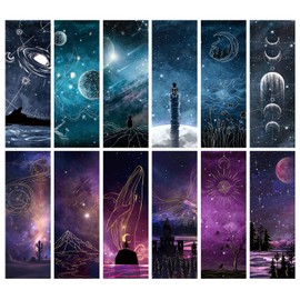 12 PCS Cool Space Starry Night Bookmark, Bookmarks for Book Lovers, Bulk Bookmarks for Men, Unique Book Mark for Boys, Girls, Students, Classroom Gifts, School Prize, Reading Present