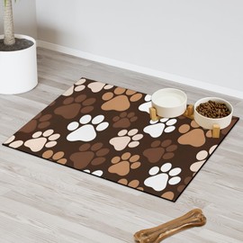 Pet Food Mat, Dog Cat Paw Print Feeding Mat for Food and Water Bowl, No Stains Absorbent Quick Dry Cat Placemat with Waterproof Rubber Backing, Pet Supplies for Messy Drinkers(Brown 12 x 20)