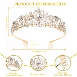 Raxfekro Women's Wedding Tiara, Bridal Crown, Crystal Crown, Rhinestone Crown, Wedding Tiara for Weddings, Proms, Parties, Princess Parties, Birthday Parties etc, Non-Precious Metal, Crystal