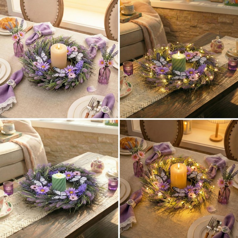 18 inch Spring Lavender Wreaths for Front Door with Lights