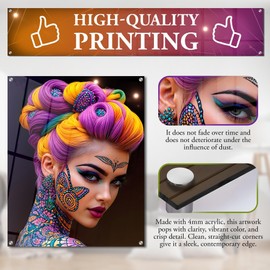 PUREVACY Living Room Picture Portrait of a Woman. Colorful Artwork for Wall. Glossy Wall Art on Acrylic for Bedroom, Bathroom, or Office Size 50x50 cm / 20x20″