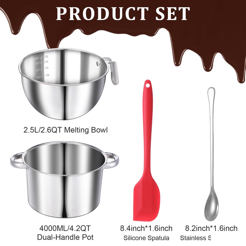wutfuooo 304 Stainless Steel Double Boiler Set - 2.6QT Melting