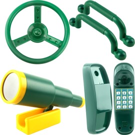 5 Pack Kids Playground Accessories Swingset Safety Handles Playhouse Steering Wheel Plastic Telescope Telephone Toy (Color Set 1)