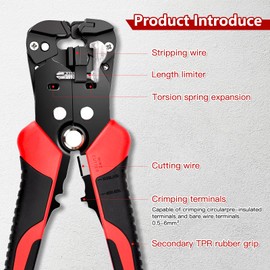 Wire Stripper, Automatic Wire Stripper, Automatic Wire Stripper and Cutting Pliers for 0.2-6mm² Cable, Remove Protective Coating of Electrical Wire for DIY Electricians