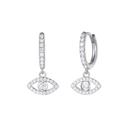 Carleen Solid 925 Sterling Silver Hoop Earrings, Small Hanging earrings, with Evil Eye, Feather, Round, Compass Star, Sunflower, Gift Jewellery for ladies and girls, Length: 25 mm., Silver