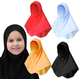 Cozypower 4 Pcs Hijab Muslim for Girls Kids Head Scarf Shawls Neck Wrap Kids Headscarf Turban Ready to Wear Easy Instant (Mixed Color)