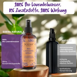 LAVENDELSPRAY für Kopfkissen BIO - 200ml [BIO-ZERTIFIZIERT] 100% NATURREIN Aus Echtem Lavendel | 100% Natürlich - Ohne Zusatzstoffen & Frei von Alkohol - Bio Lavendelwasser