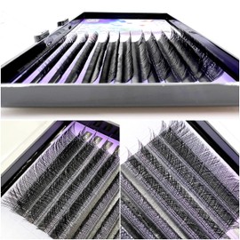 2 Trays 12 Rows Eyelash Extensions Supplies, YY-Lash Crisscross Eye Lashes, Volume Fanned Cluster Faux Mink, Premade 4D Easy Fan Lashes, 0.07-D, 8mm-12mm Mix Tray, YY/Matte-Black