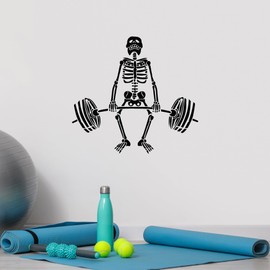 Large Vinyl Wall Decal Scary Gym Skeleton Barbell Iron Sport Decor Stickers Mural (g8699) Black