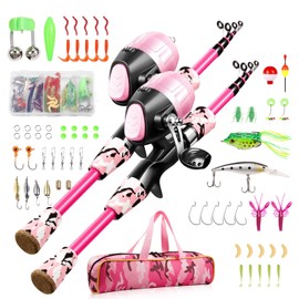 Gamashino Kids Fishing Pole Set - 2Pack Rod and Reel Combo Kit with Tackle Box Fishing Line for Children Beginner (Pink+Pink, 4.92)