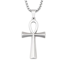 HAQUIL Ankh Necklace, Silver Plated Stainless Steel Egyptian Symbol of Life Ankh Cross Pendant, Box Chain, Egyptian Jewelry Gift
