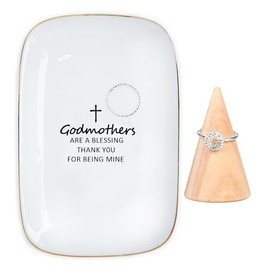 MKISHINE Godmother Jewelry Dish Trinket Tray, Ceramic, Letter Print, Thanksgiving Gift for Godmother from Godchild