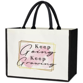 Minimalism Tote Bag Canvas Beach Bag, Keep Going Keep Growing - Inspirational Gifts for Women Teen, Canvas Tote Bag for Women Beach Tote Shopping Bags Shoulder Bag Reusable Grocery Bags Book Tote/HB21