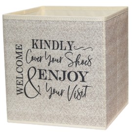 Shoe Cover Box - Welcome Guests to Please Cover Shoes. Indoor Foldable Storage Bin to Fill w/your Favorite Booties. For Homeowner, Real Estate Agent, Realtor Open House Supplies | 1 Beige & Black