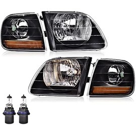 PIT66 Headlight Assembly, Compatible with 1998-2003 Ford F150/ 2004 F150 Heritage/Fit 1997-2002 Expedition/Fit 1998-1999 F250 w/Bulbs Clear Lens