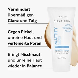 M. Asam Clear Skin 24h Effect Cream (100 ml) - Anti-Pimple Cream for Face Care, Skincare with Matting Effect, Cream Against Pimples, Vegan