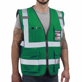 Dib Safety Reflective Vest High Visibility with Pockets and Zipper, Green 2XL